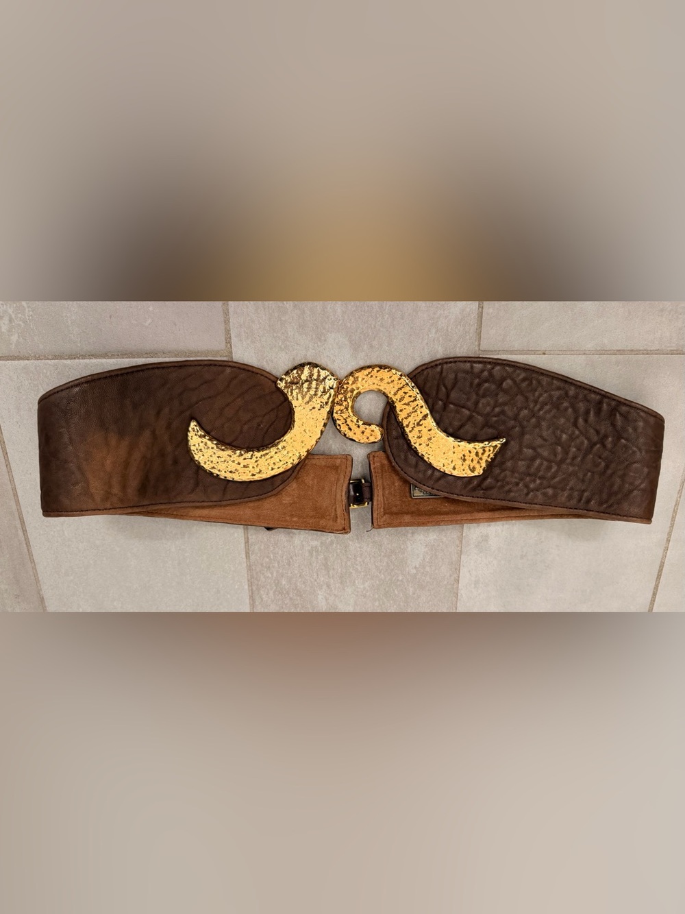 Raina Hammered Gold Accent Brown Leather Belt